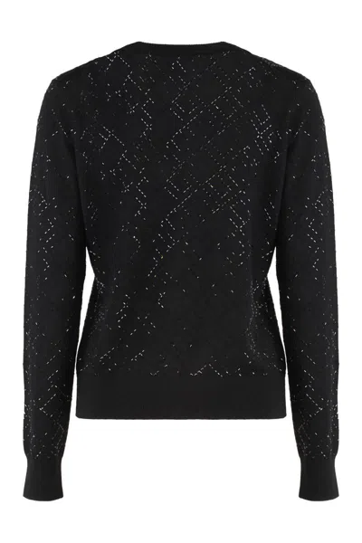 Elisabetta Franchi V-neck Textured Pattern Knitwear Cardigan In Black