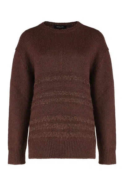 Fabiana Filippi Sweater With Round Neck In Mixed Wool In Brown