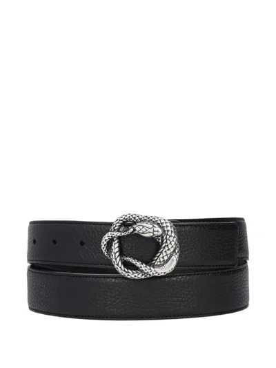 Just Cavalli Snake-buckle Leather Belt In Gold