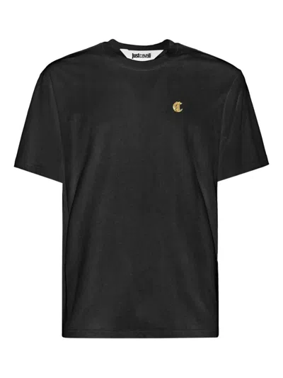 Just Cavalli Logo-embroidered T-shirt In Black