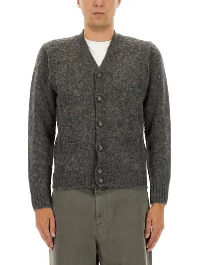 Aspesi Textured Grey Wool Cardigan In Gray