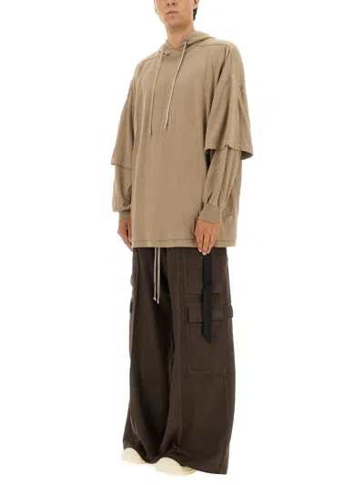 Rick Owens Drkshdw Oversized Hooded Sweater Drawstring Detail In Brown