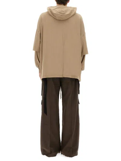 Rick Owens Drkshdw Oversized Hooded Sweater Drawstring Detail In Brown