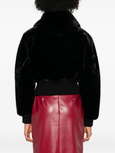 Pinko Ribbed Zip-front Jacket In Black