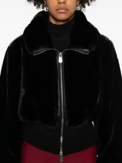 Pinko Ribbed Zip-front Jacket In Black
