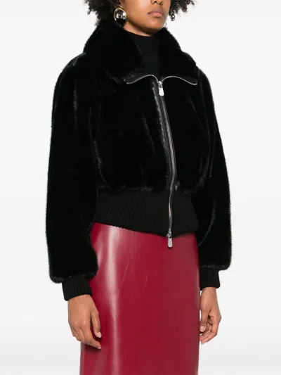 Pinko Ribbed Zip-front Jacket In Black
