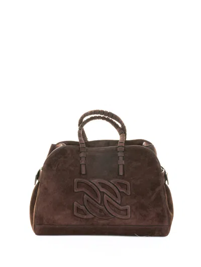 Casadei Park Avenue Double Handle Bag In Cocoa Suede In Brown