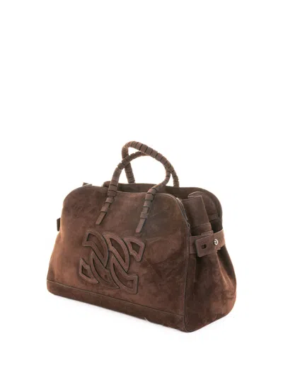 Casadei Park Avenue Double Handle Bag In Cocoa Suede In Brown