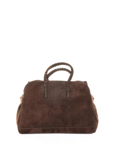 Casadei Park Avenue Double Handle Bag In Cocoa Suede In Brown