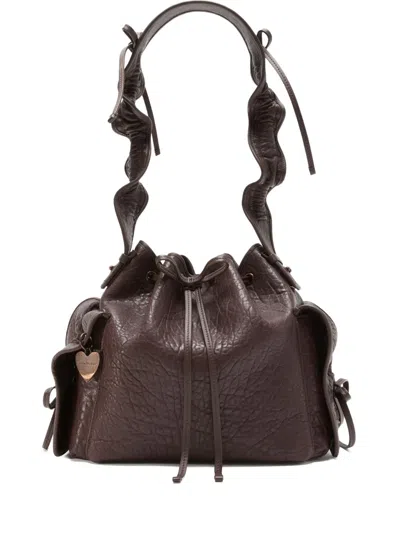 Acne Studios Ruffled Drawstring Shoulder Bag In Brown