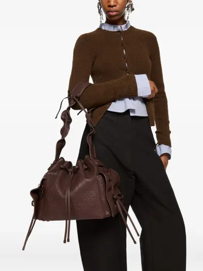 Acne Studios Ruffled Drawstring Shoulder Bag In Brown