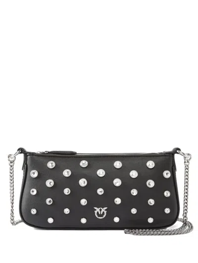 Pinko Petit Sac Porté Épaule Mini Half Moon Baguette En Cuir À Strass In Black