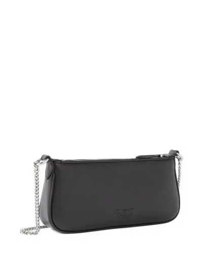 Pinko Petit Sac Porté Épaule Mini Half Moon Baguette En Cuir À Strass In Black