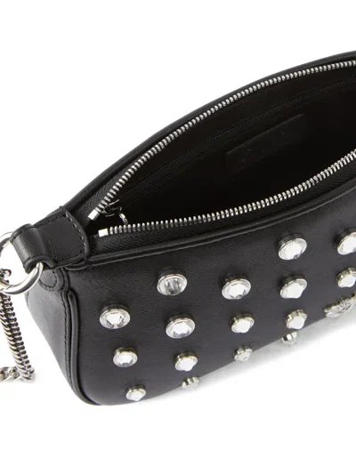 Pinko Petit Sac Porté Épaule Mini Half Moon Baguette En Cuir À Strass In Black