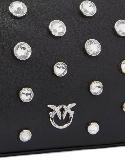 Pinko Petit Sac Porté Épaule Mini Half Moon Baguette En Cuir À Strass In Black