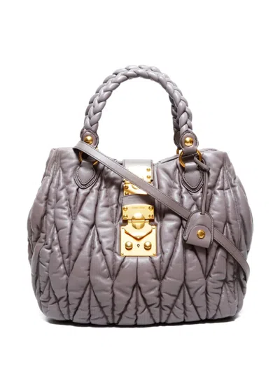 Pre-owned Miu Miu 2010s Matelassé Two-way Handbag In Gray