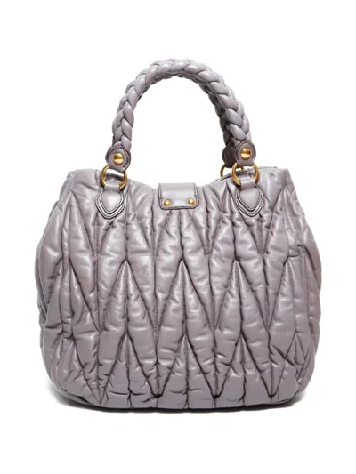 Pre-owned Miu Miu 2010s Matelassé Two-way Handbag In Gray