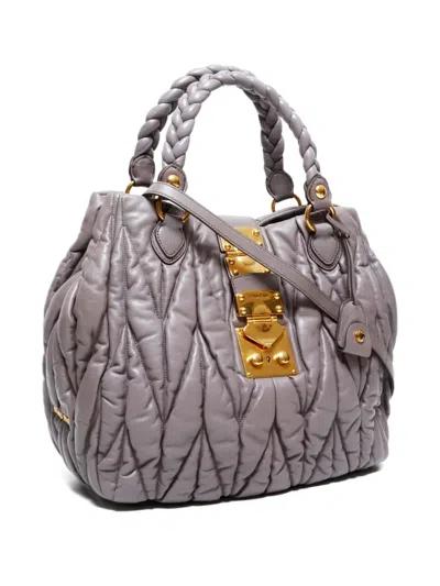 Pre-owned Miu Miu 2010s Matelassé Two-way Handbag In Gray