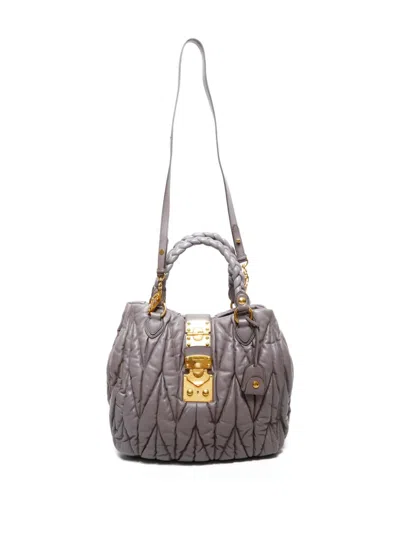 Pre-owned Miu Miu 2010s Matelassé Two-way Handbag In Gray