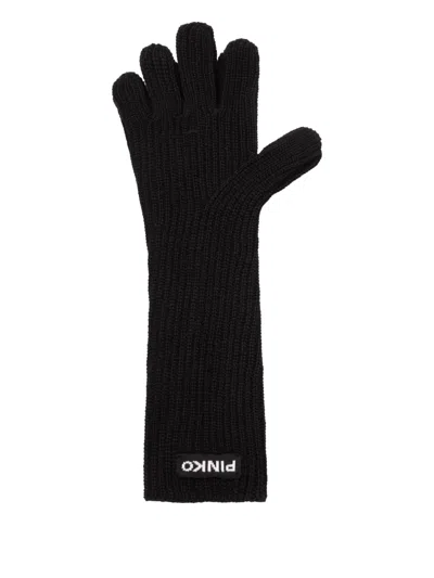 Pinko Ribbed-knit Gloves In Black