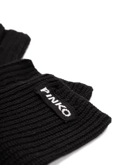 Pinko Ribbed-knit Gloves In Black