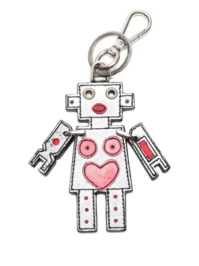 Pre-owned Prada 2015-2025 Robot Heart Keyring In Silver