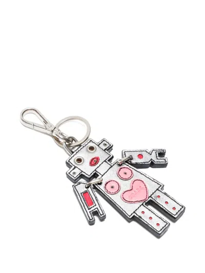 Pre-owned Prada 2015-2025 Robot Heart Keyring In Silver