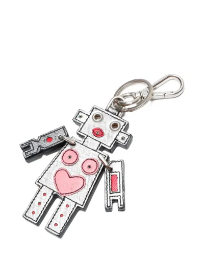 Pre-owned Prada 2015-2025 Robot Heart Keyring In Silver