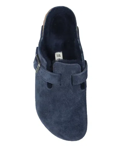 Birkenstock Mules With Buckle Detail And Suede Finish In Blue
