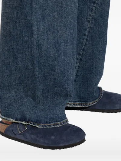 Birkenstock Mules With Buckle Detail And Suede Finish In Blue