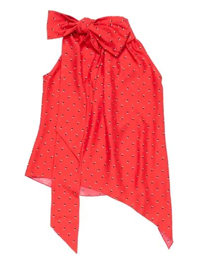 Acne Studios Bow-detail Asymmetric Top In Red