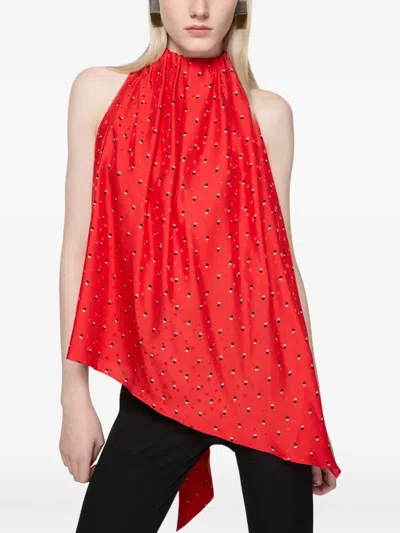 Acne Studios Bow-detail Asymmetric Top In Red