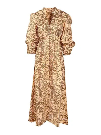 Zimmermann Cascadian Plunge Midi Dress In Brown