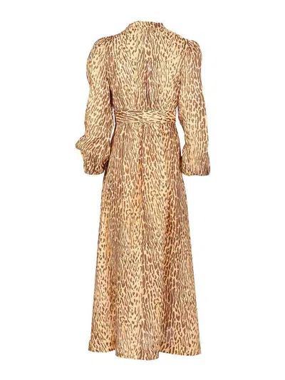 Zimmermann Cascadian Plunge Midi Dress In Brown