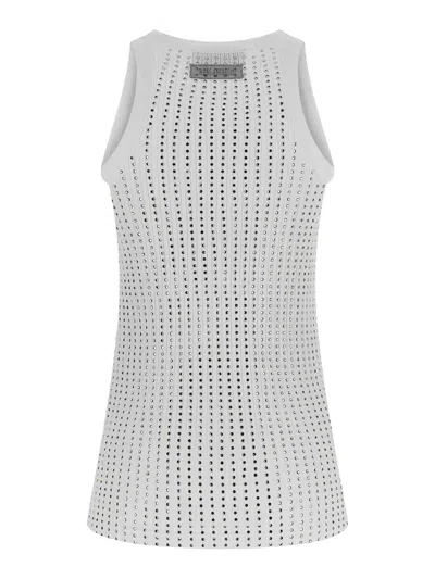 Attico White Tank Top With Rhinestones In Grey