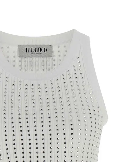 Attico White Tank Top With Rhinestones In Grey