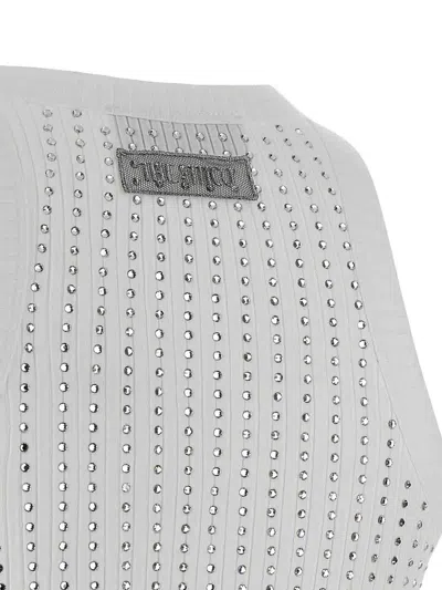 Attico White Tank Top With Rhinestones In Grey