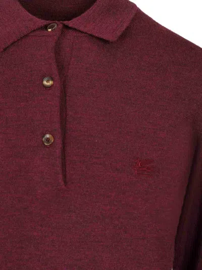 Etro Wool Polo Shirt Knitwear Bordeaux In Burgundy