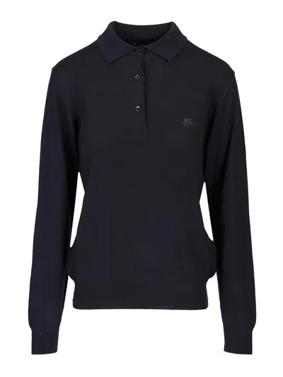 Etro Wool Polo Shirt Knitwear Blue In Blue