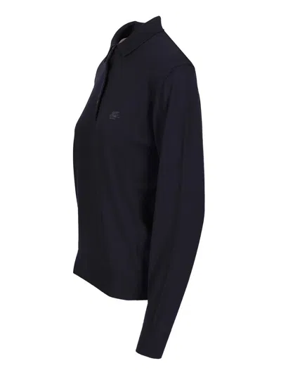Etro Wool Polo Shirt Knitwear Blue In Blue