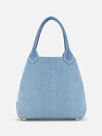 Hogan Cotton Denim Tote Bag In Blue In Blue