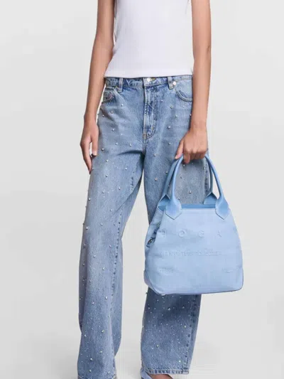 Hogan Cotton Denim Tote Bag In Blue In Blue