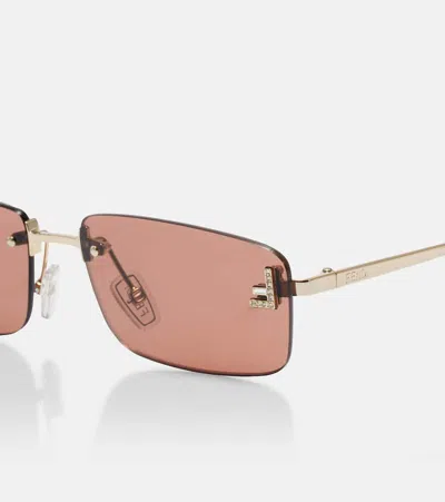 Fendi First Crystal Rectangular Sunglasses In Pink