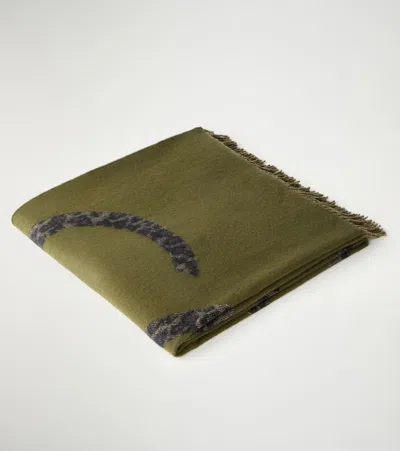 Loewe Anagram Fringed Wool And Cashmere Blanket In Green