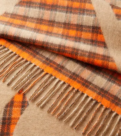 Loewe Anagram Checked Wool And Cashmere Blanket In Brown