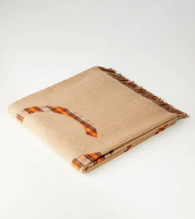 Loewe Anagram Checked Wool And Cashmere Blanket In Brown