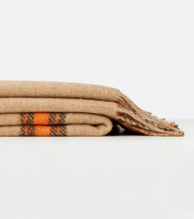 Loewe Anagram Checked Wool And Cashmere Blanket In Brown