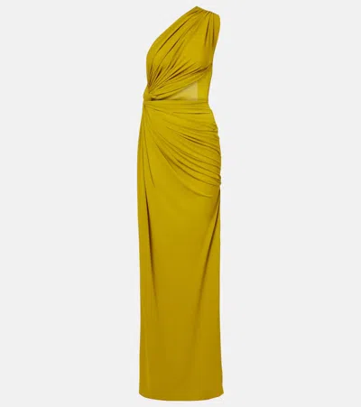 Alex Perry Draped One-shoulder Crêpe Jersey Gown In Green