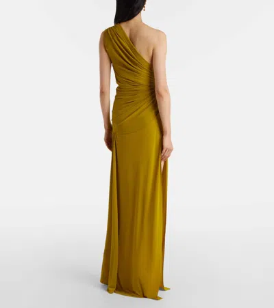Alex Perry Draped One-shoulder Crêpe Jersey Gown In Green