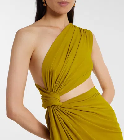 Alex Perry Draped One-shoulder Crêpe Jersey Gown In Green